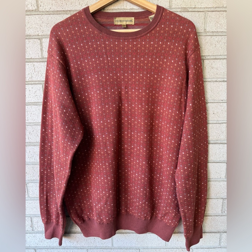 Vintage Deep Rust Orange Micro Dot Cotton Knit Crewneck Sweater Medium